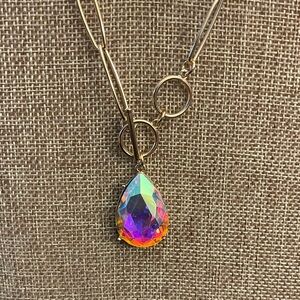 Pink Panache Gold Necklace with Iridescent Crystal Pendant